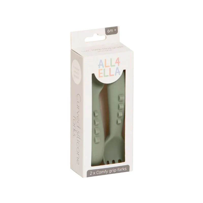 All4Ella Comfy Grip Silicone Forks 2 Pack - Olive - Image 2