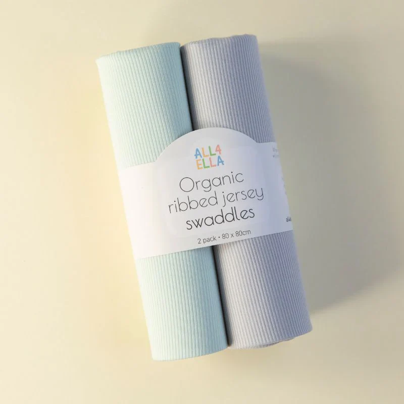 All4Ella Ribbed Jersey Swaddles 2 Pack - Sage & Grey - Image 2