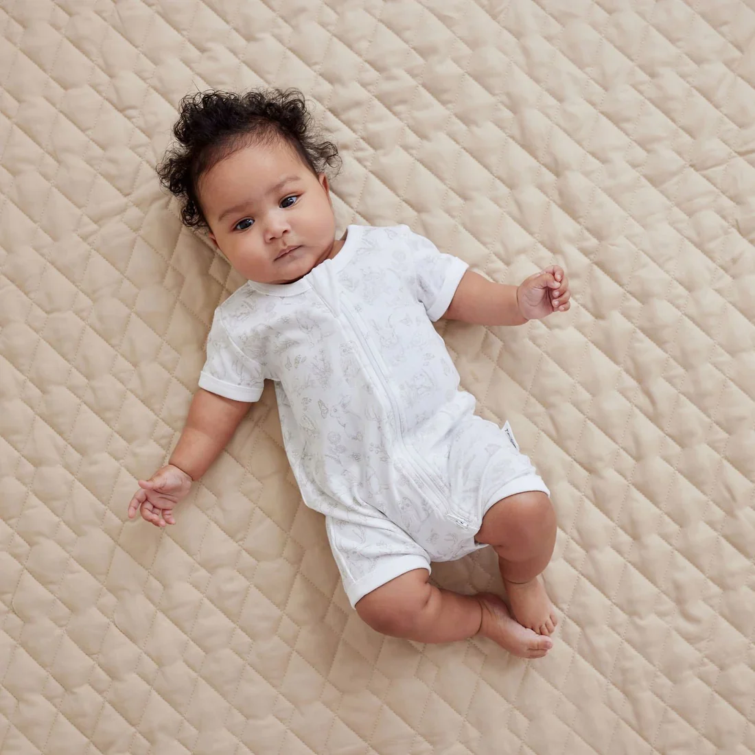 Aster & Oak Cute Creatures Zip Romper - White - Image 2