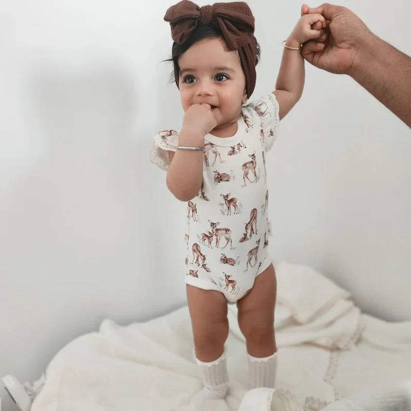 Aster & Oak Fawn Meadow AOP Onesie - Natural - Image 3