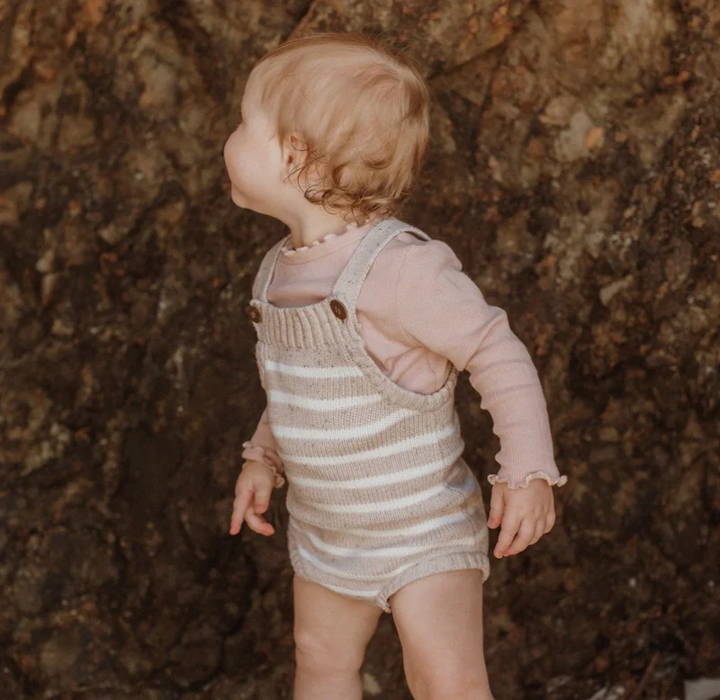 Aster & Oak Fleck Stripe Knit Romper - Natural Fleck - Image 3