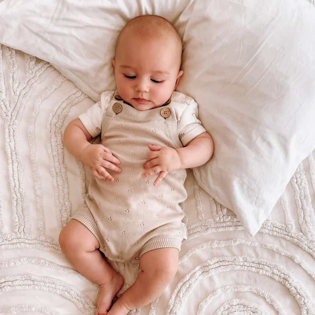 Aster & Oak Oatmeal Pointelle Knit Romper - Oatmeal - Image 2