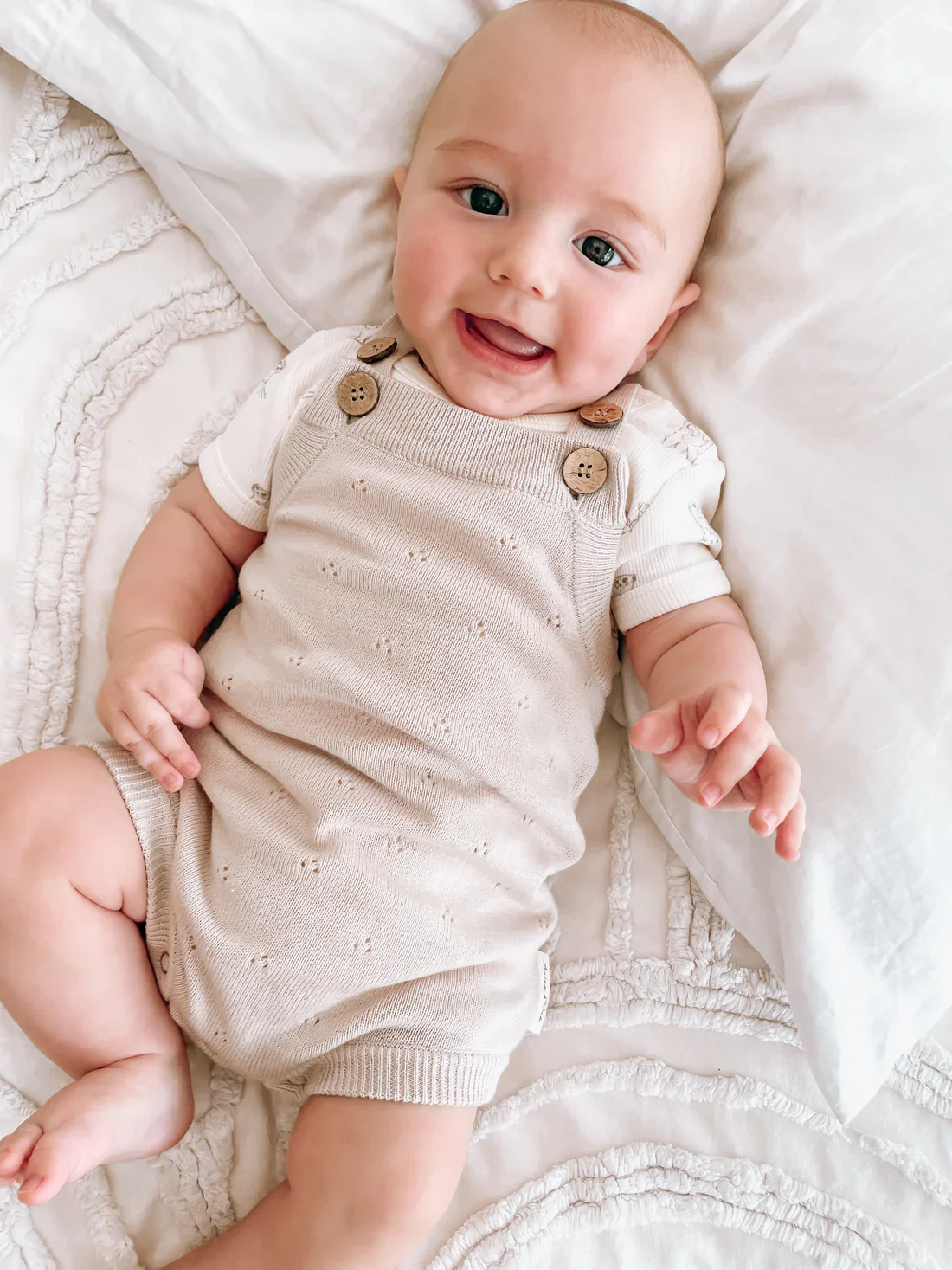 Aster & Oak Oatmeal Pointelle Knit Romper - Oatmeal - Image 3