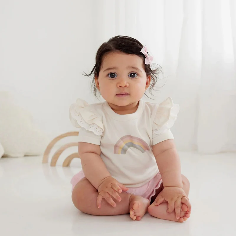 Aster & Oak Rainbow Print Flutter Tee - Natural - Image 2