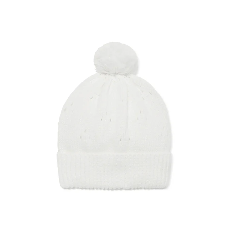 Aster & Oak White Pointelle Knit Beanie - White
