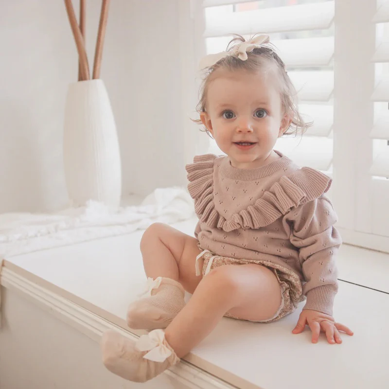 Aster & Oak Wild Rose Pointelle Ruffle Knit Jumper - Wild Rose - Image 2
