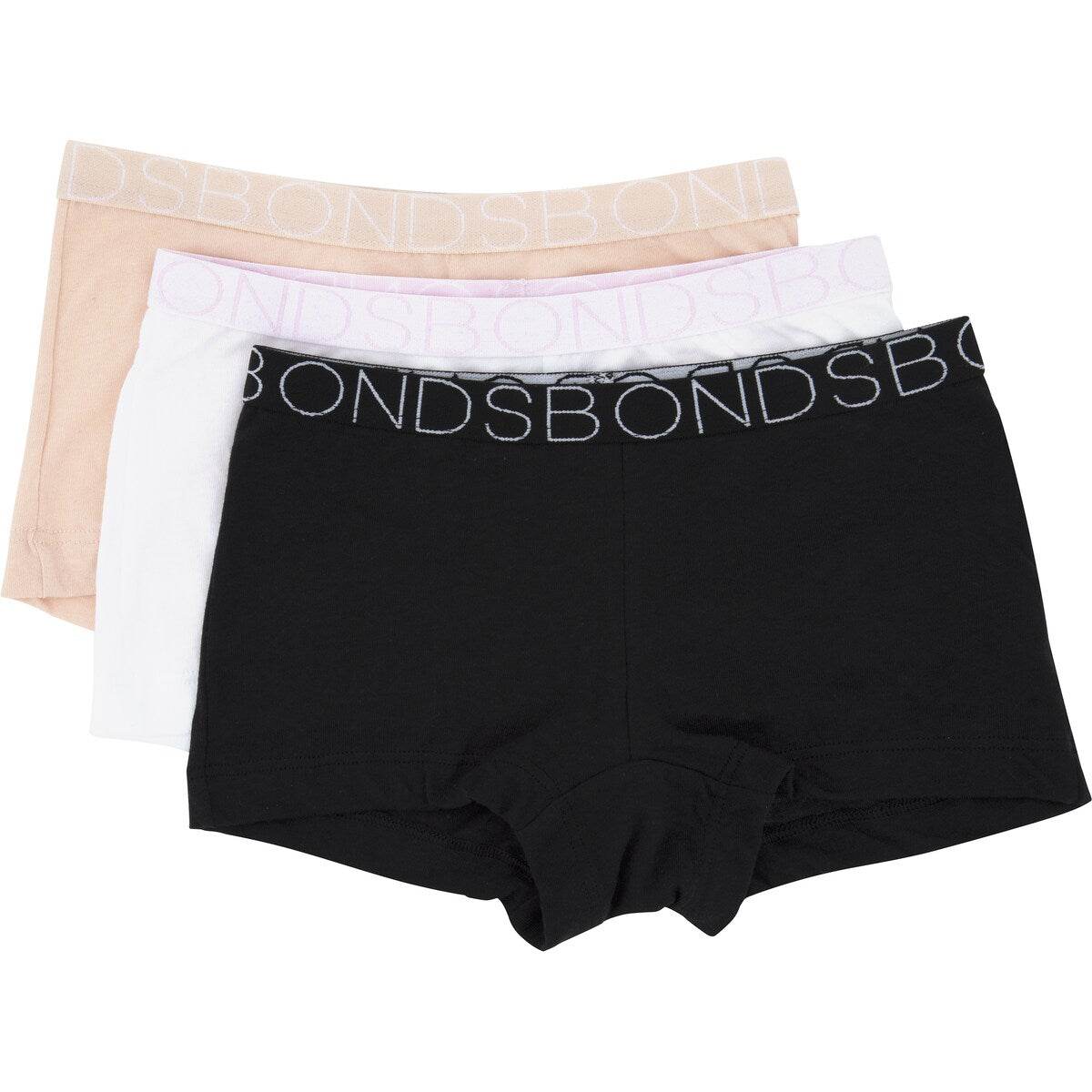 Bonds Girl's Plain Shortie 3 Pack - White/Beige/Black - Image 3