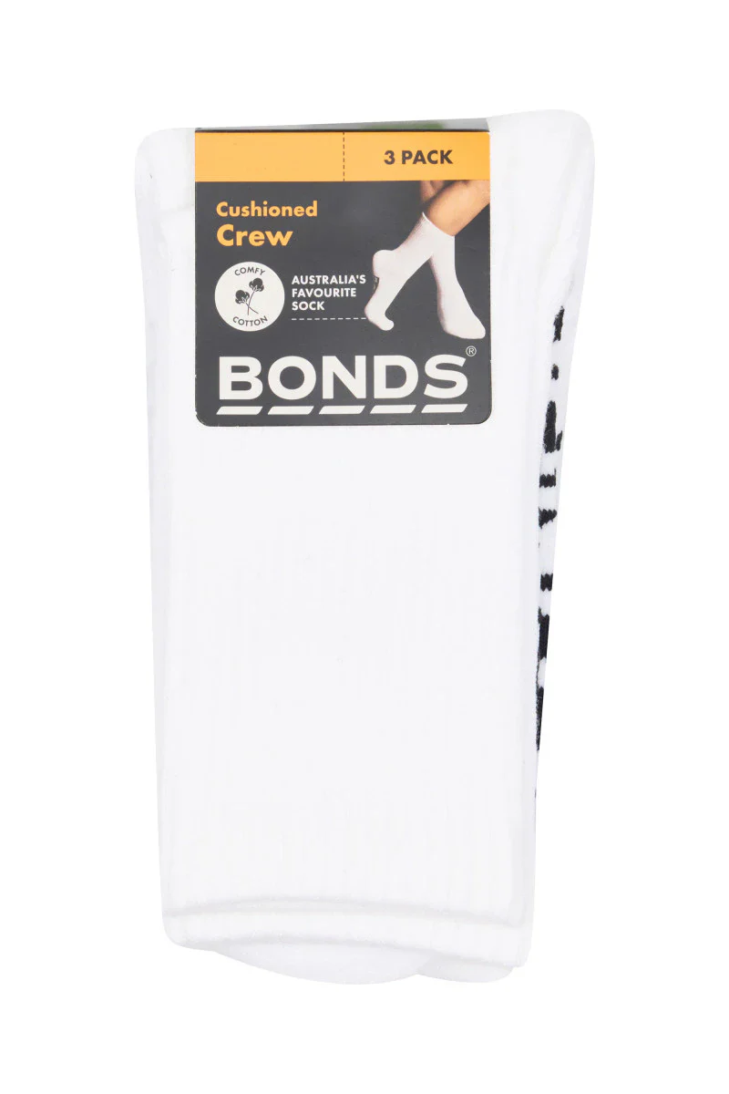Bonds Kids Cushioned Crew 3 Pack Socks - White - Image 2
