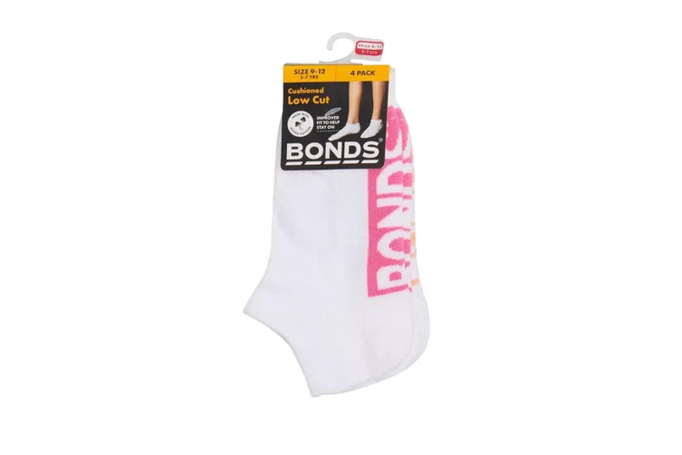 Bonds Kids Cushioned Low Cut 4 Pack Socks - Pink/Orange/Purple/Grey - Image 2
