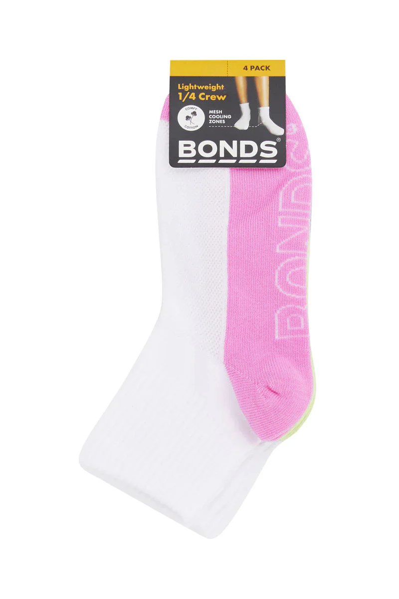 bonds Kids Logo Light Quarter Crew Socks 4 Pack - white - Image 2