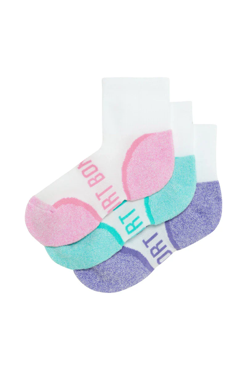 Bonds Kids Ultimate Comfort Quarter Crew Socks 3 Pack - Pink/Aqua/Purple - Image 3