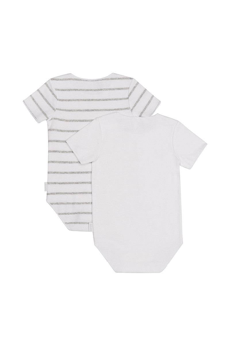 Bonds Rib Short Sleeve Bodysuit 2 Pack - White & Grey Stripe/White - Image 2