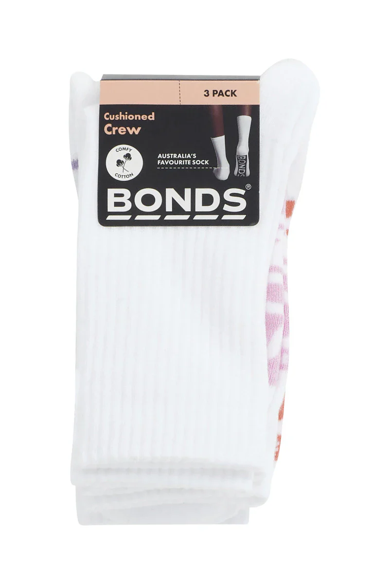 Bonds Womens Logo Cushioned Crew Socks 3 Pack - White Pop - Image 3