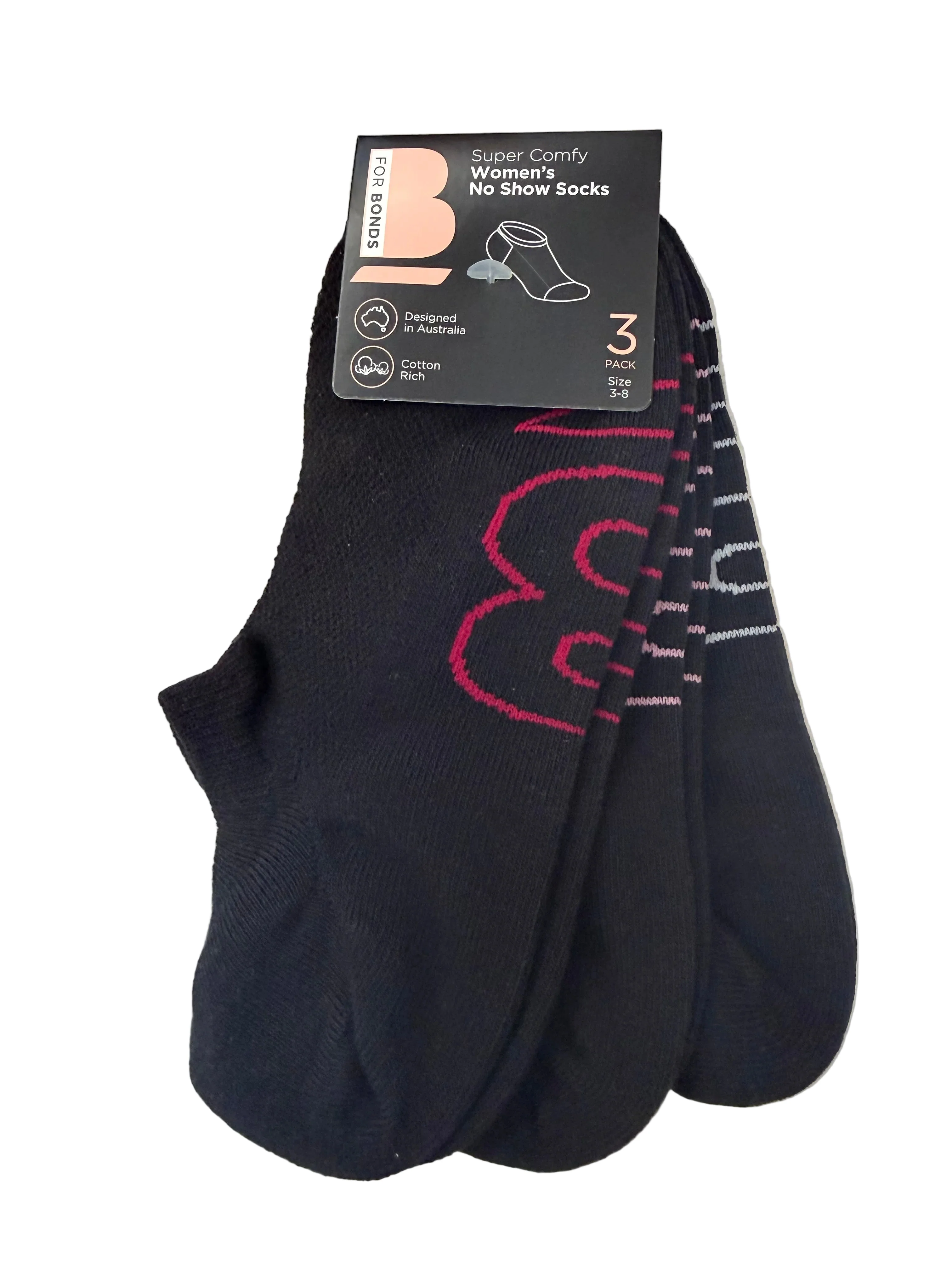 Bonds Womens No Show Socks 3 Pack - Black