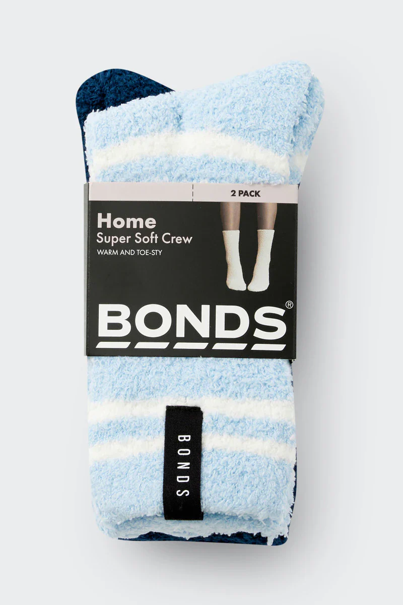 Bonds Womens Supersoft Crew Socks 2 Pack - Pale Blue Stripe - Image 4