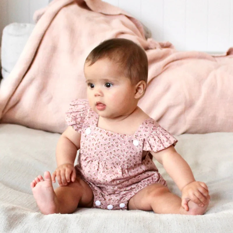 Dukes The Brand Bloom Ruffle Overalls - Dusty Pink With Floral Print - Image 2