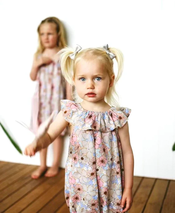 Dukes The Brand Lenny Ruffle Playsuit - Pink Blue Floral Print - Image 2