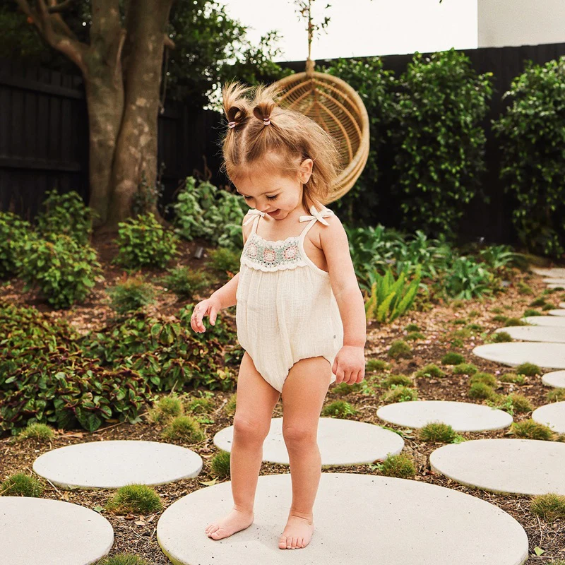 Kynd Baby Crochet Woven Sleeveless Romper - Coconut - Image 3