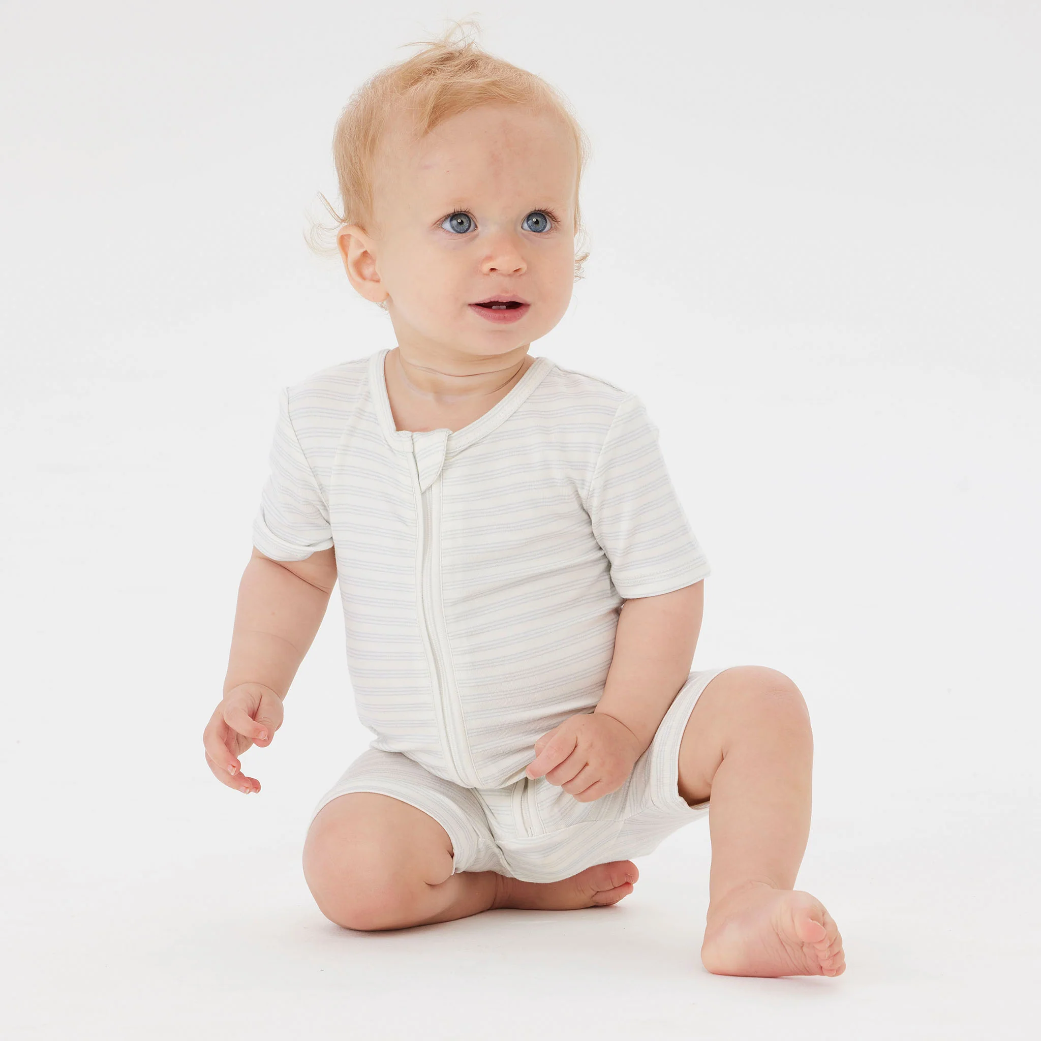 Kynd Baby Day or Night Onesie Short Sleeve - Sky Blue Stripe - Image 2