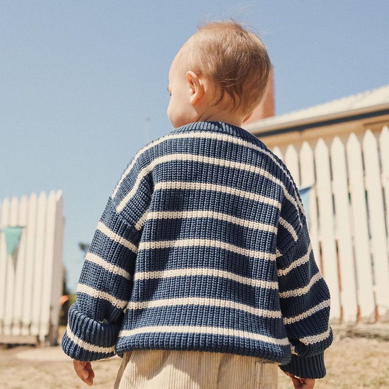 Kynd Baby Organic Chunky Rib Knit Jumper - Navy Stripe - Image 3