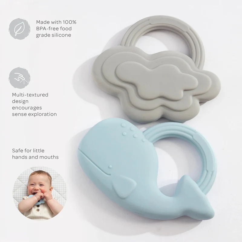 Playground 2 Pack Silicone Teether - Whale & Cloud - Image 3