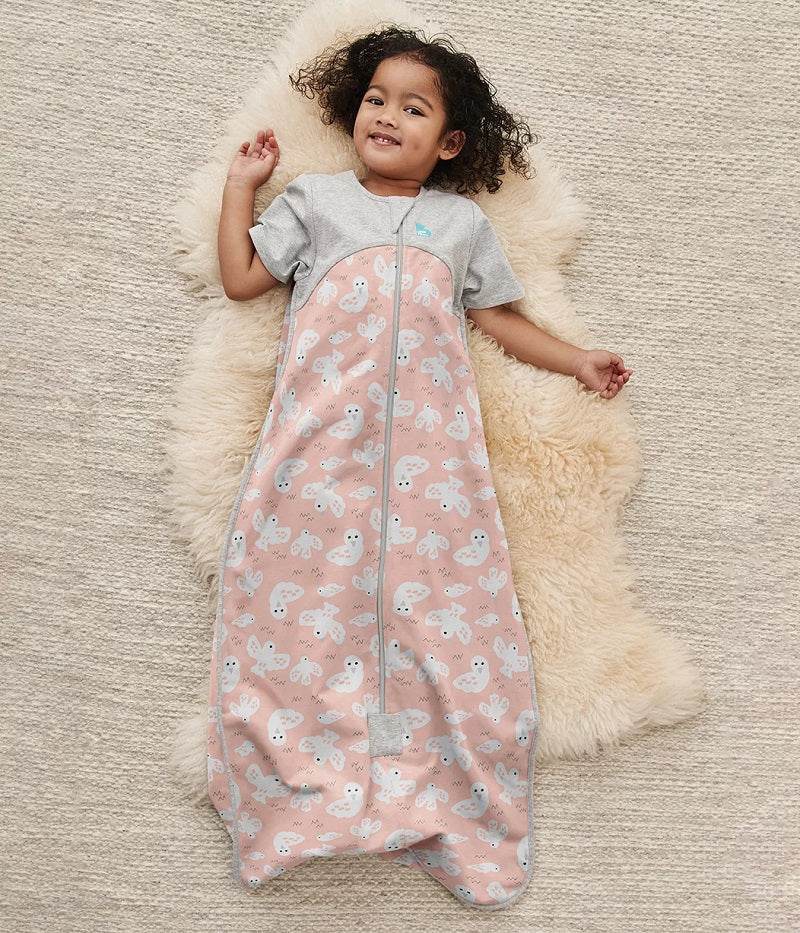 Love To Dream Organic Cotton Fleece Short Sleeve Sleep Bag 1.0 TOG - Dusty Pink Doves - Image 3