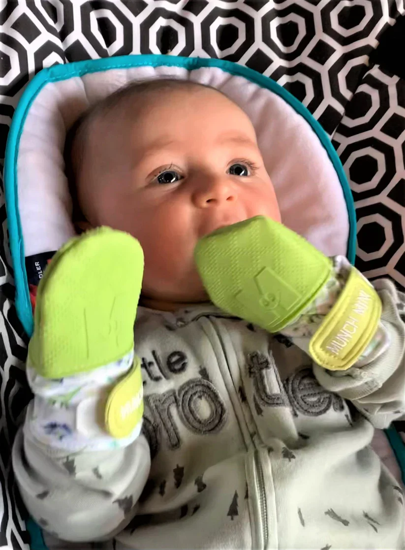 Malarkey Kids Munch Minis Teething & Anti-scratch Mitts - Dinos - Image 6