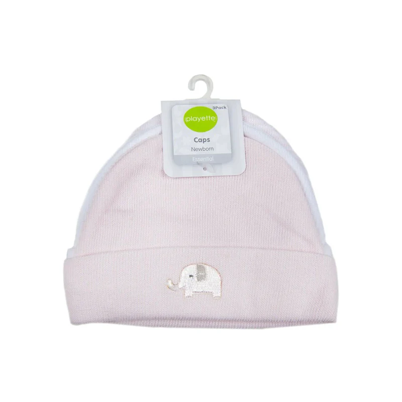 Playette 3 Pack Knitted Caps Pink/White - Image 2