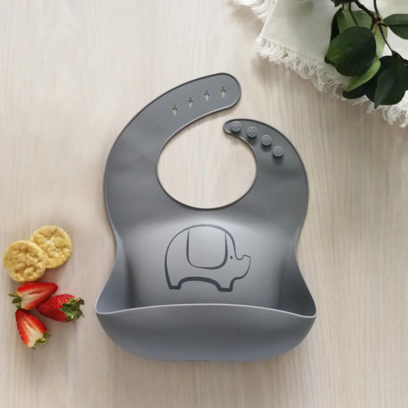 Plum Silicone Bib Elephant - Grey - Image 2