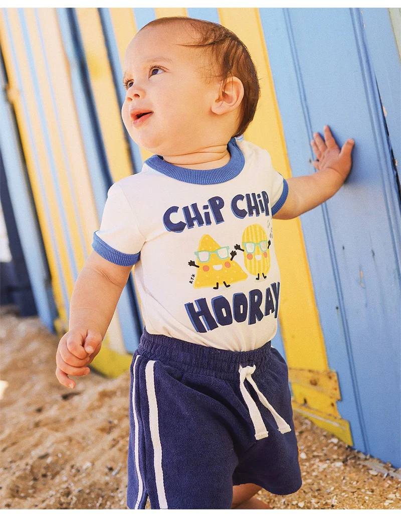 Rock Your Baby Chip Chip Hooray Ringer Bodysuit - Cream/Blue - Image 3