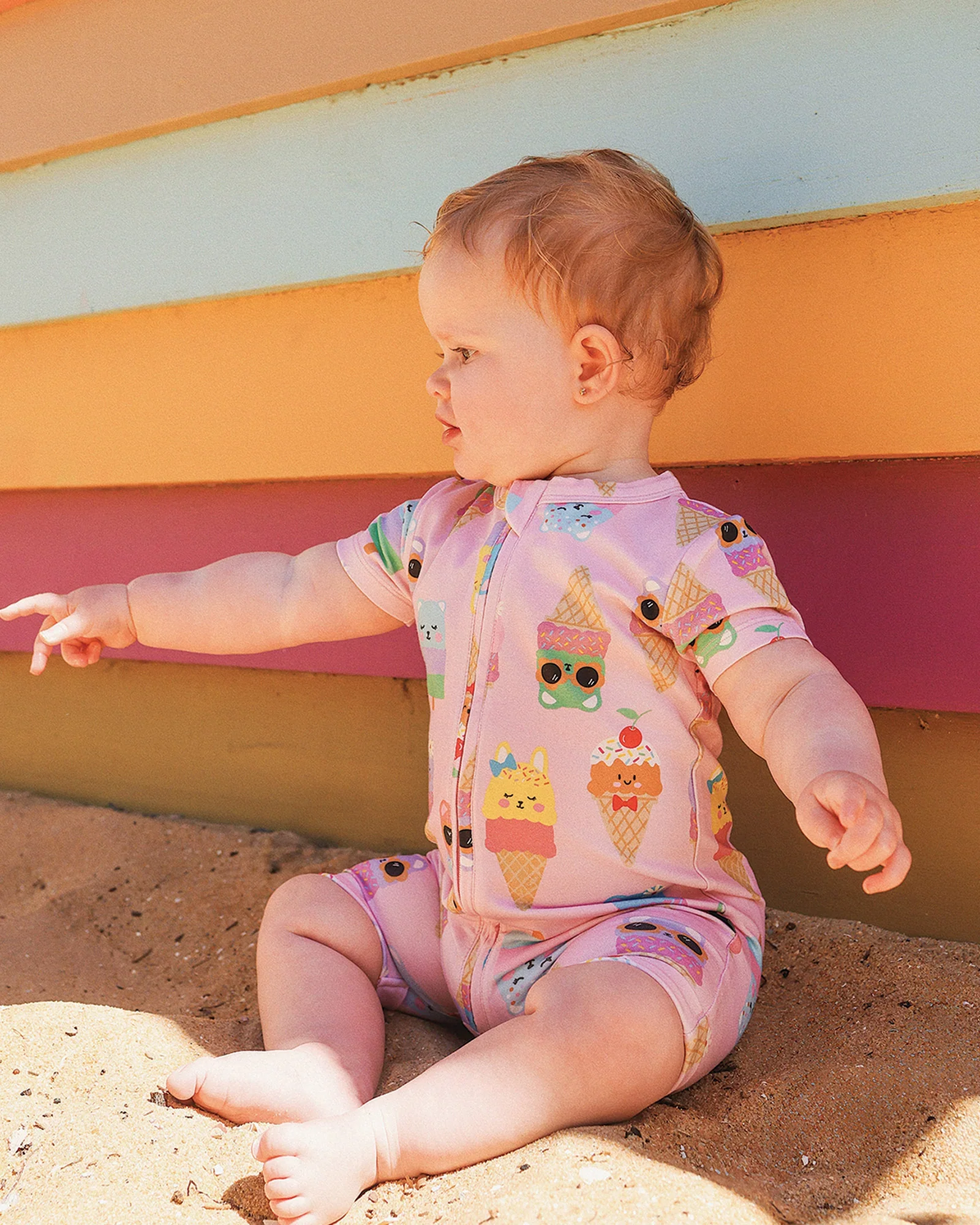 Rock Your Baby Pastel Scoops Mimi Shorty Coverall - Ice Pink - Image 3