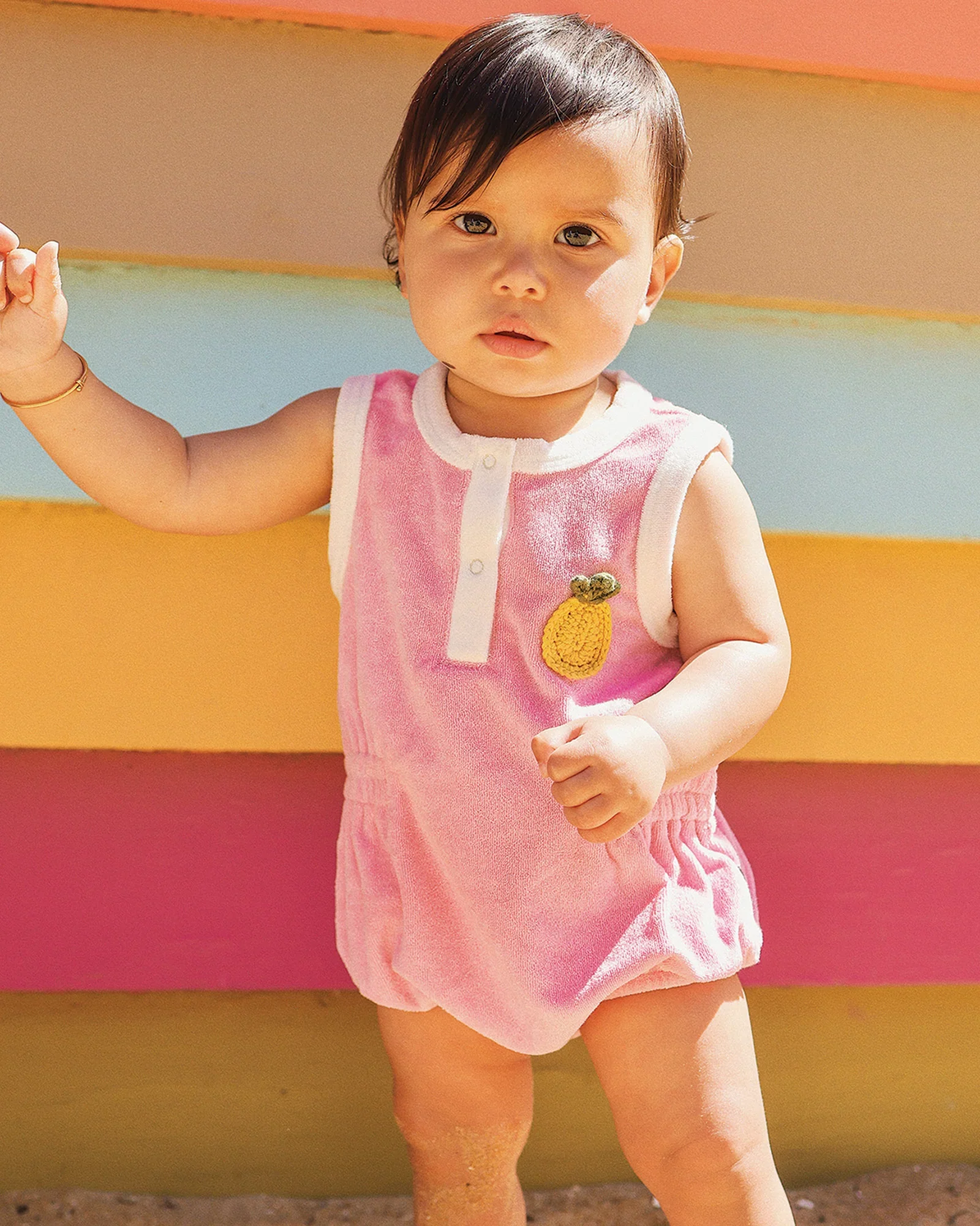 Rock Your Baby Pineapple Goldie Terry Baby Romper - Pink - Image 3