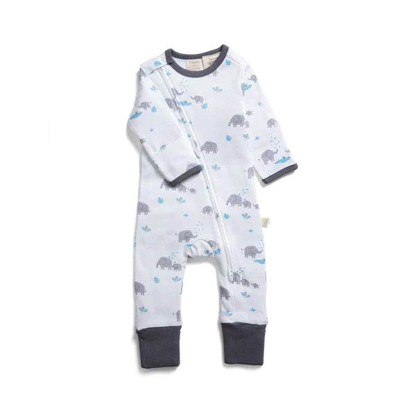 Tiny Twig Organic Long Sleeve Zipsuit - Elephant AOP