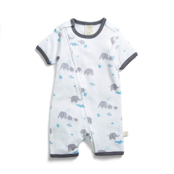 Tiny Twig Organic Short Sleeve Zipsuit - Elephant AOP