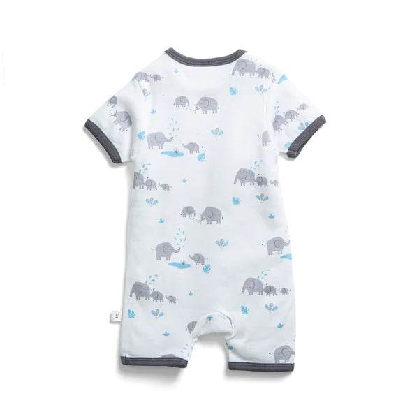 Tiny Twig Organic Short Sleeve Zipsuit - Elephant AOP - Image 2
