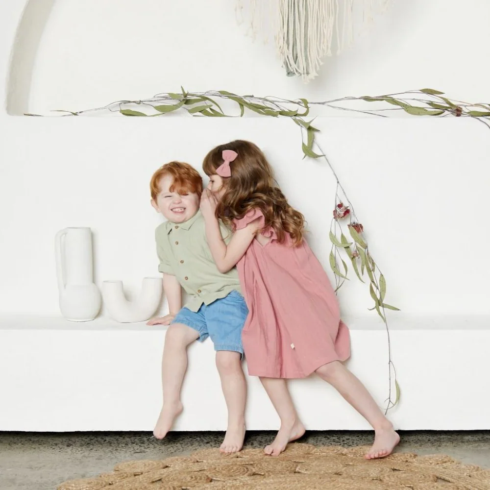 Tiny Twig Pintuck Dress - Rose Gold Crinkle - Image 3