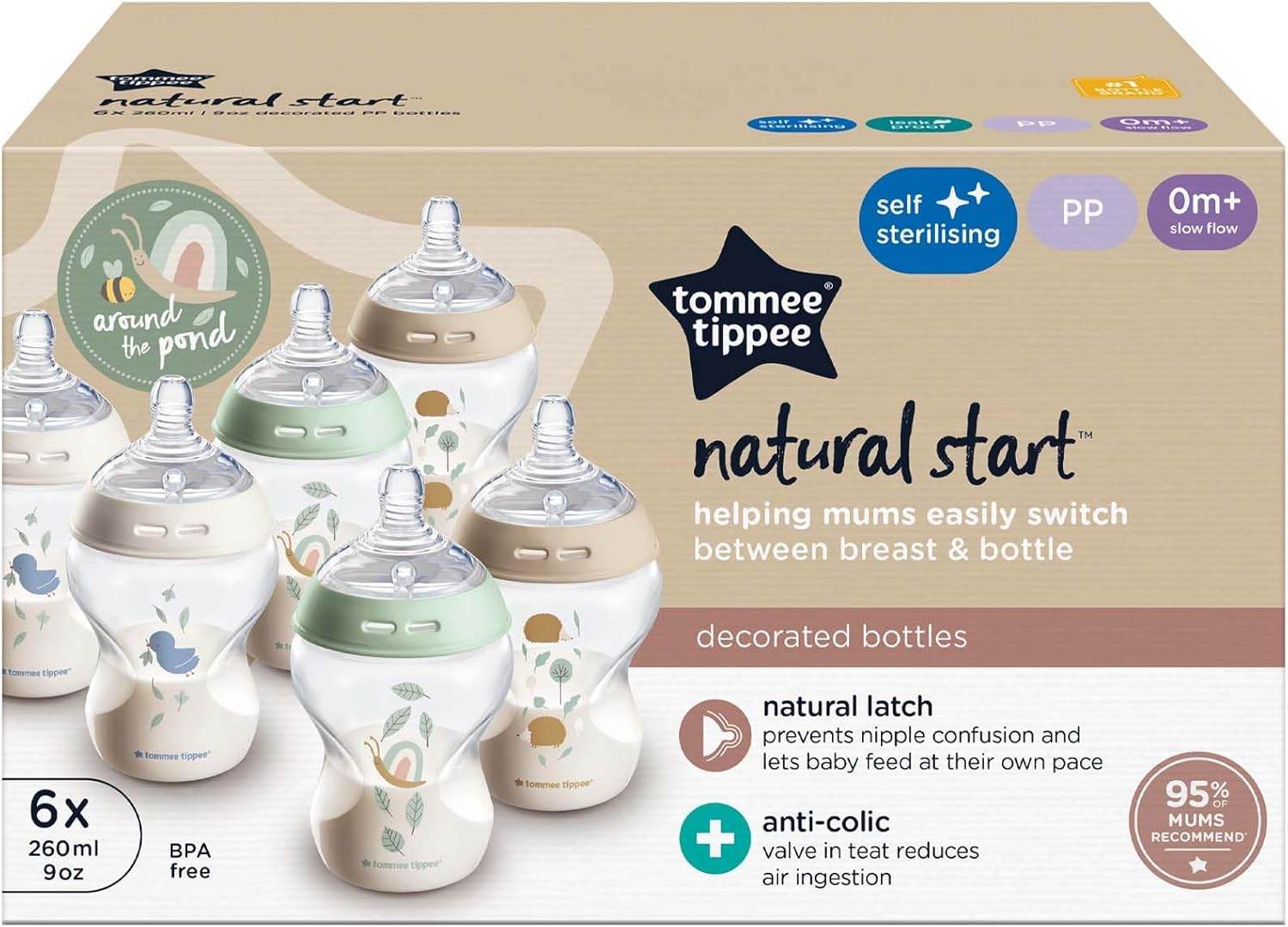 Tommee Tippee Natural Start Baby Bottles Decorated 260ml 6 Pack - Image 3